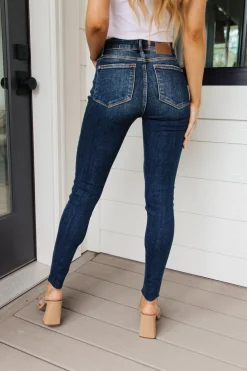 Lydia Mid Rise Vintage Raw Hem Skinny Jeans by Judy Blue