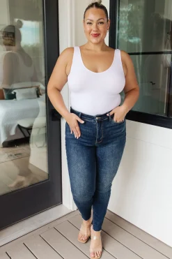 Lydia Mid Rise Vintage Raw Hem Skinny Jeans by Judy Blue