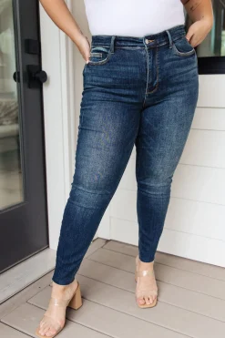 Lydia Mid Rise Vintage Raw Hem Skinny Jeans by Judy Blue