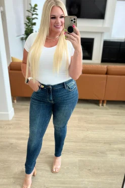 Lydia Mid Rise Vintage Raw Hem Skinny Jeans by Judy Blue