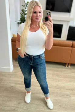 Lydia Mid Rise Vintage Raw Hem Skinny Jeans by Judy Blue