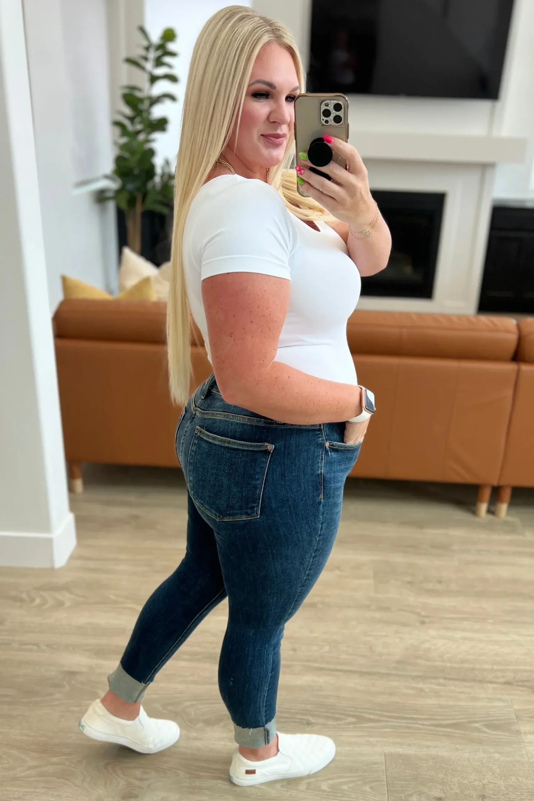 Lydia Mid Rise Vintage Raw Hem Skinny Jeans by Judy Blue