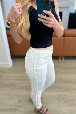 Maddie Mid Rise Braided Side Seam Relaxed Jeans by Judy Blue