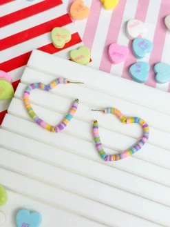 Maddie Rubber Disc Open Heart Hoop Earrings - Purple Multi