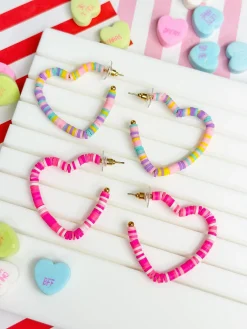 Maddie Rubber Disc Open Heart Hoop Earrings - Purple Multi