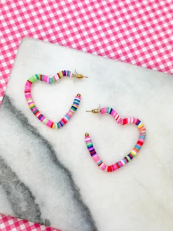 Maddie Rubber Disc Open Heart Hoop Earrings - Multi