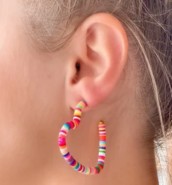 Maddie Rubber Disc Open Heart Hoop Earrings - Multi