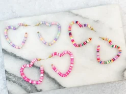 Maddie Rubber Disc Open Heart Hoop Earrings - Multi