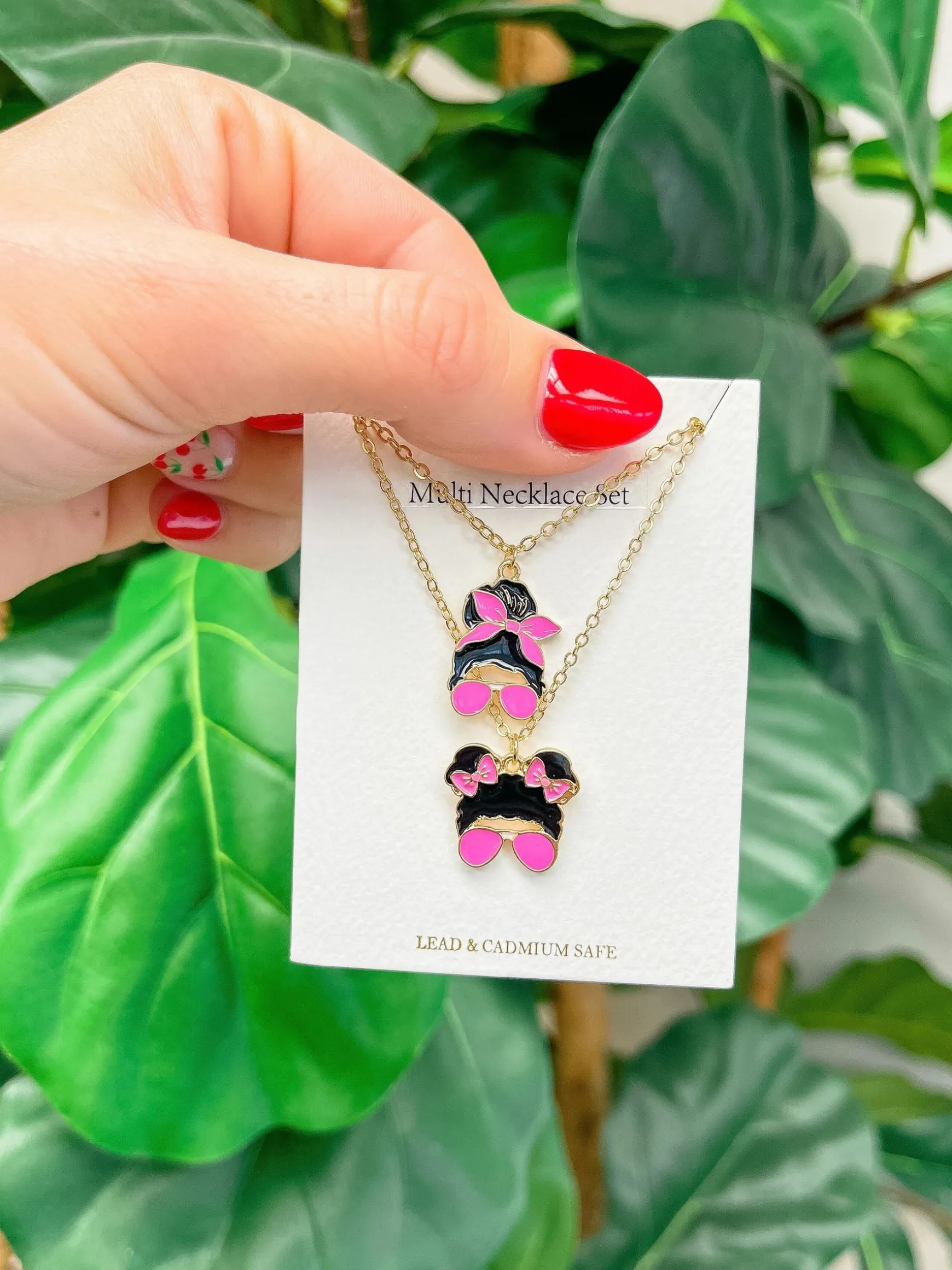 Mama & Mini Messy Bun Necklace Set - Pink