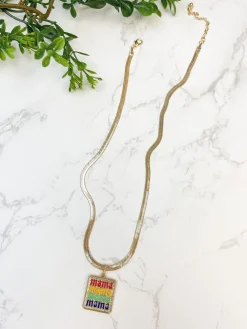 'Mama' Enamel Pendant Necklace - Multi