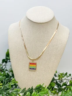 'Mama' Enamel Pendant Necklace - Multi