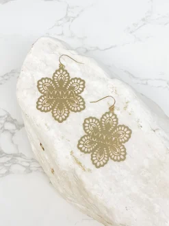 'Mama' Filigree Flower Dangle Earrings - Gold