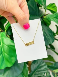 'MAMA' Gold Bar Pendant Necklace