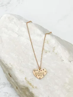 'Mama' Gold Rhinestone Heart Necklace