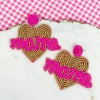 Mama Heart Beaded Dangle Earrings - Pink
