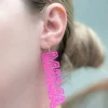 'Mama' Hot Pink Filigree Cutout Dangle Earrings