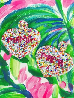 'Mama' Multi Seed Bead Heart Dangle Earrings