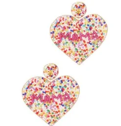 'Mama' Multi Seed Bead Heart Dangle Earrings