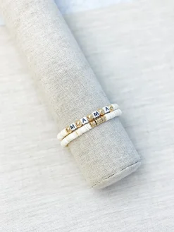 'Mama' Stretch Bracelet Set - White & Gold