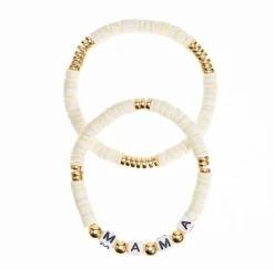 'Mama' Stretch Bracelet Set - White & Gold