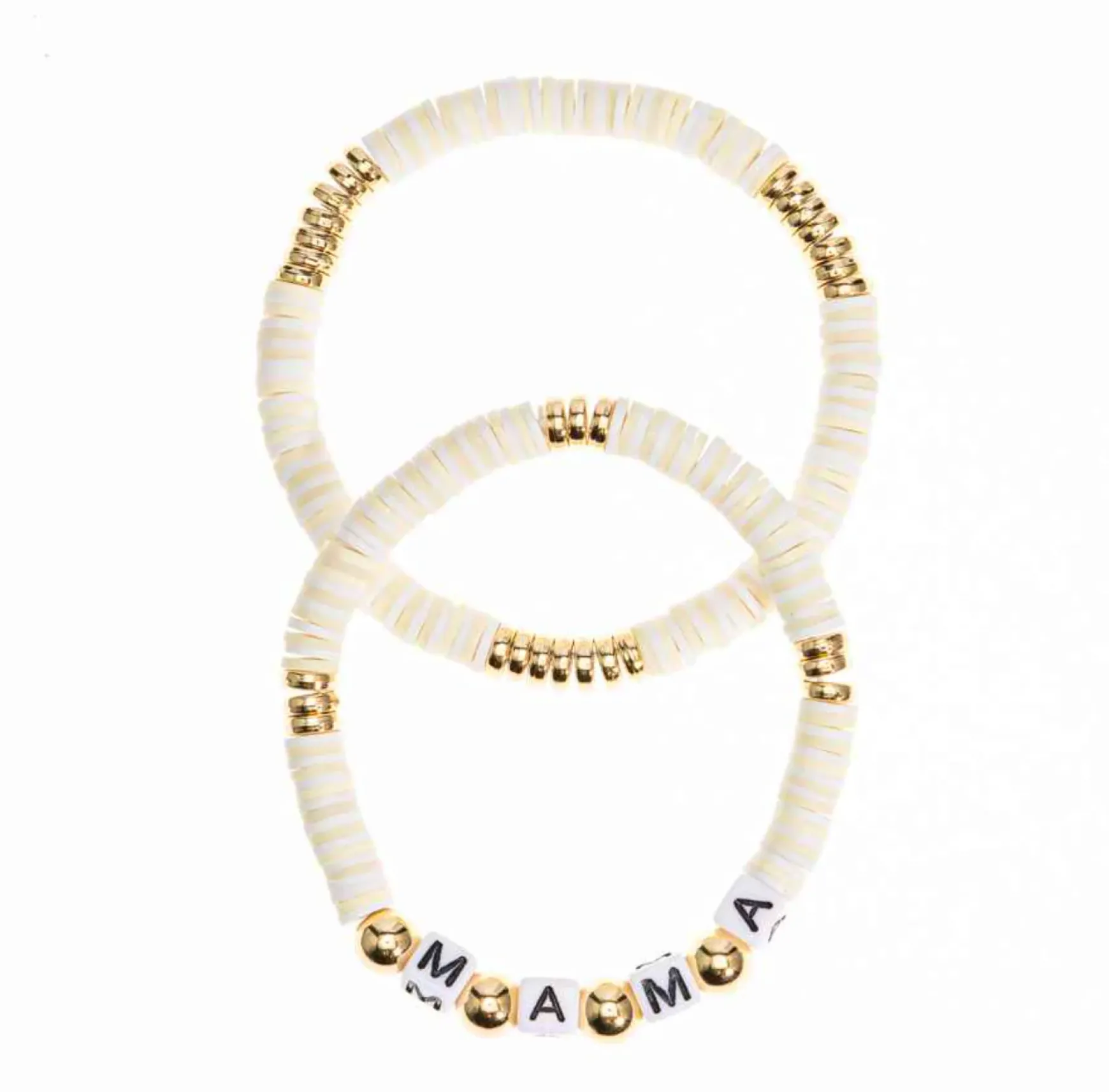 'Mama' Stretch Bracelet Set - White & Gold