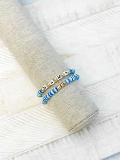 'Mama' Stretch Bracelet Set - Blue & Gold