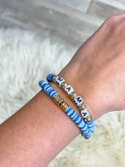 'Mama' Stretch Bracelet Set - Blue & Gold