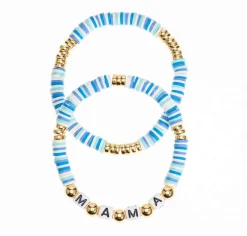 'Mama' Stretch Bracelet Set - Blue & Gold