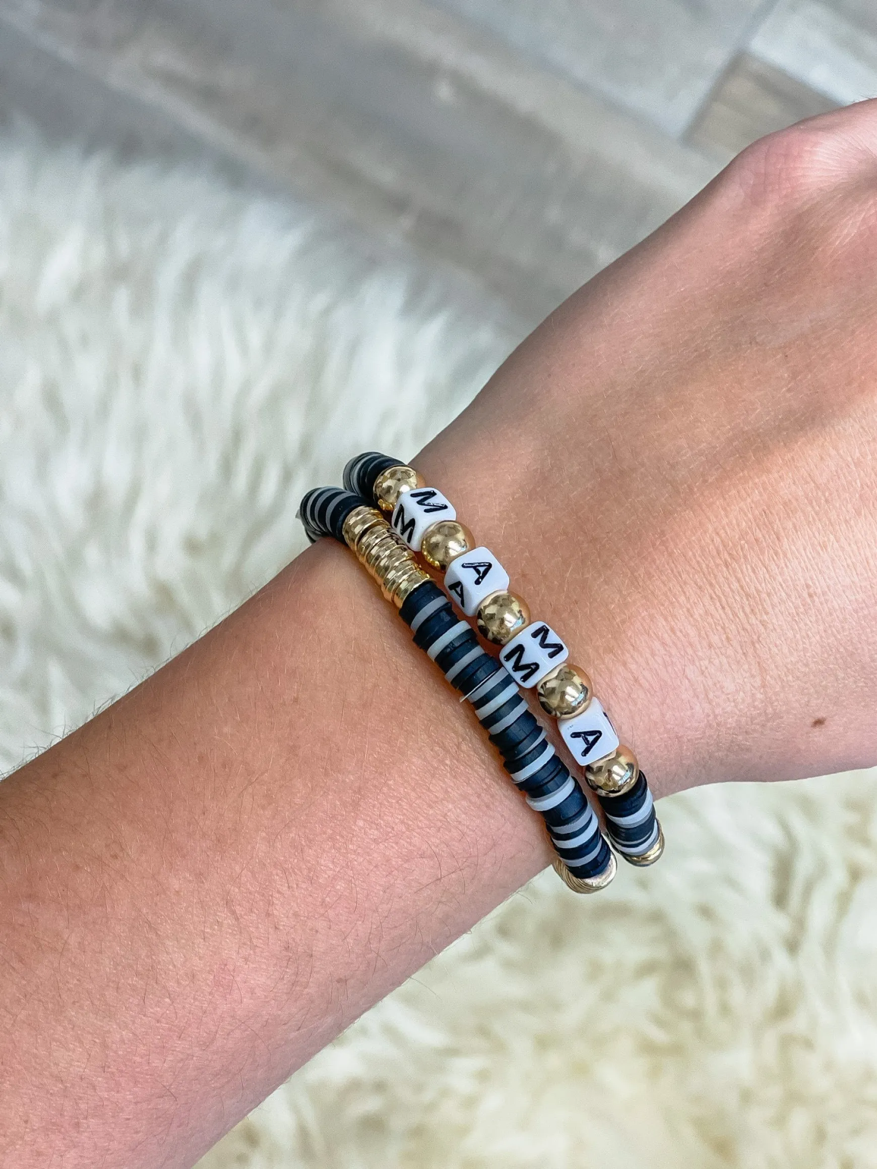 'Mama' Stretch Bracelet Set - Jet & Gold