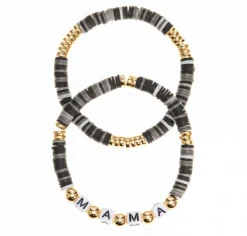 'Mama' Stretch Bracelet Set - Jet & Gold