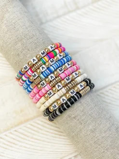 'Mama' Stretch Bracelet Set - Jet & Gold