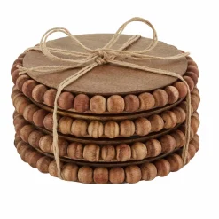 Mango Wood Beaded Coaster Set by Mud Pie