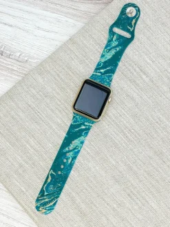 Marble Printed Silicone Smart Watch Band - Green