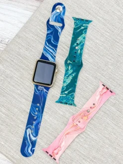 Marble Printed Silicone Smart Watch Band - Green