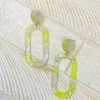 Marbled Acrylic Neon Oval Dangle Earrings - Yellow
