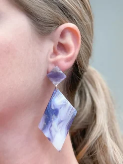 Marbled Angular Geometric Dangle Earrings - Purple