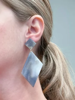 Marbled Angular Geometric Dangle Earrings - Black