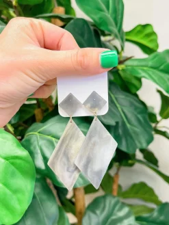 Marbled Angular Geometric Dangle Earrings - Black