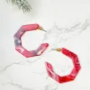 Marbled Geometric Hoop Earrings - Red
