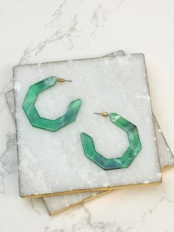 Marbled Geometric Hoop Earrings - Green
