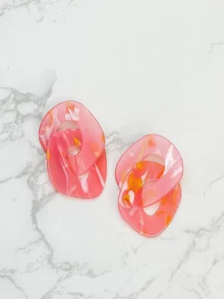 Marbled Linked Statement Dangle Earrings - Pink
