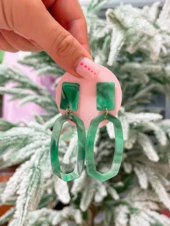 Marbled Oval Dangle Earrings - Green