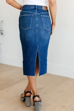 Marcy High Rise Denim Midi Skirt by Judy Blue