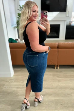Marcy High Rise Denim Midi Skirt by Judy Blue
