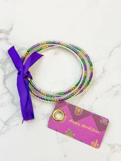 Mardi Gras Beaded Jelly Bangle Bracelet Set
