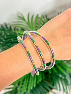 Mardi Gras Beaded Jelly Bangle Bracelet Set