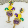 Mardi Gras Cocktail Beaded Dangle Earrings