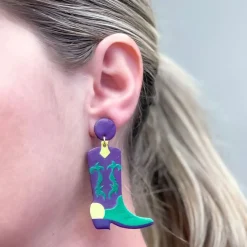 Mardi Gras Cowboy Boots Dangle Earrings