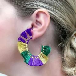 Mardi Gras Fringe Hoop Earrings