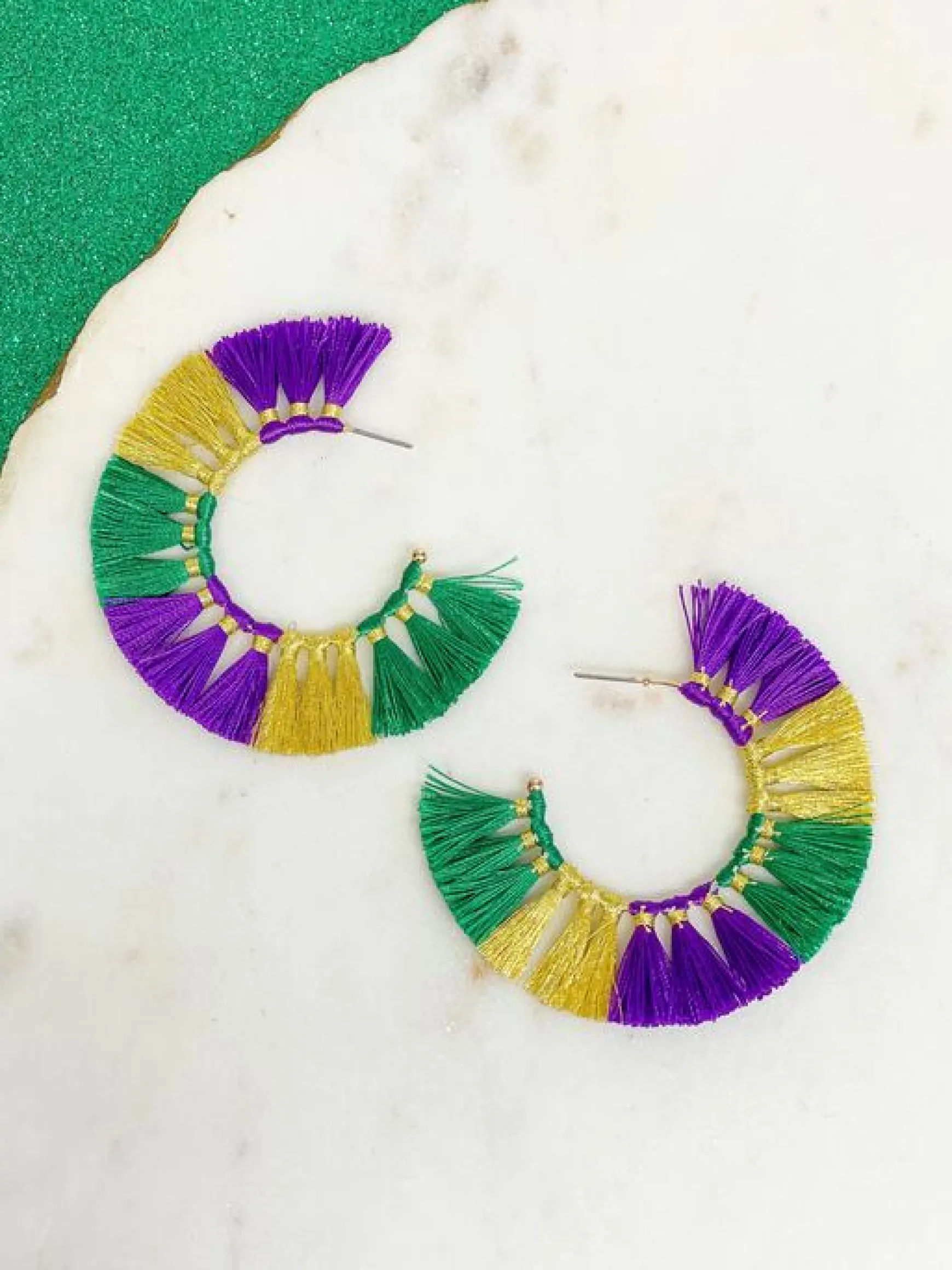 Mardi Gras Fringe Hoop Earrings